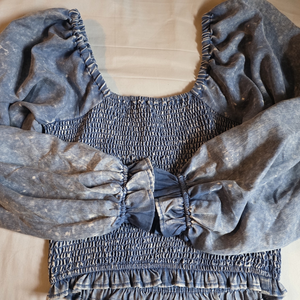 Blue Smocked Women's Top
